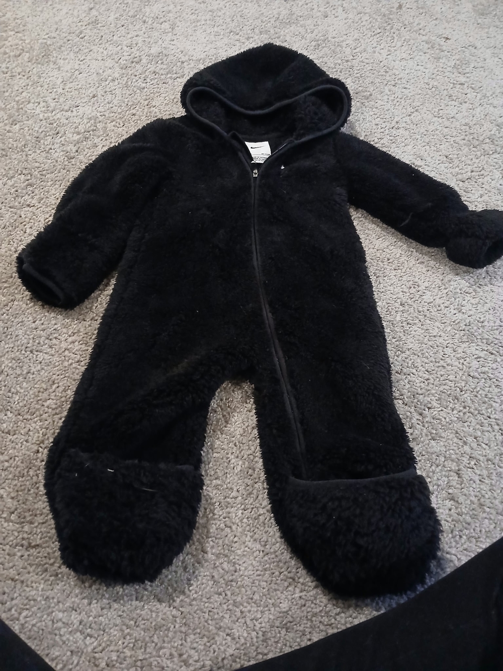 Nike Black Hooded Fuzzy Baby Footed One-Piece